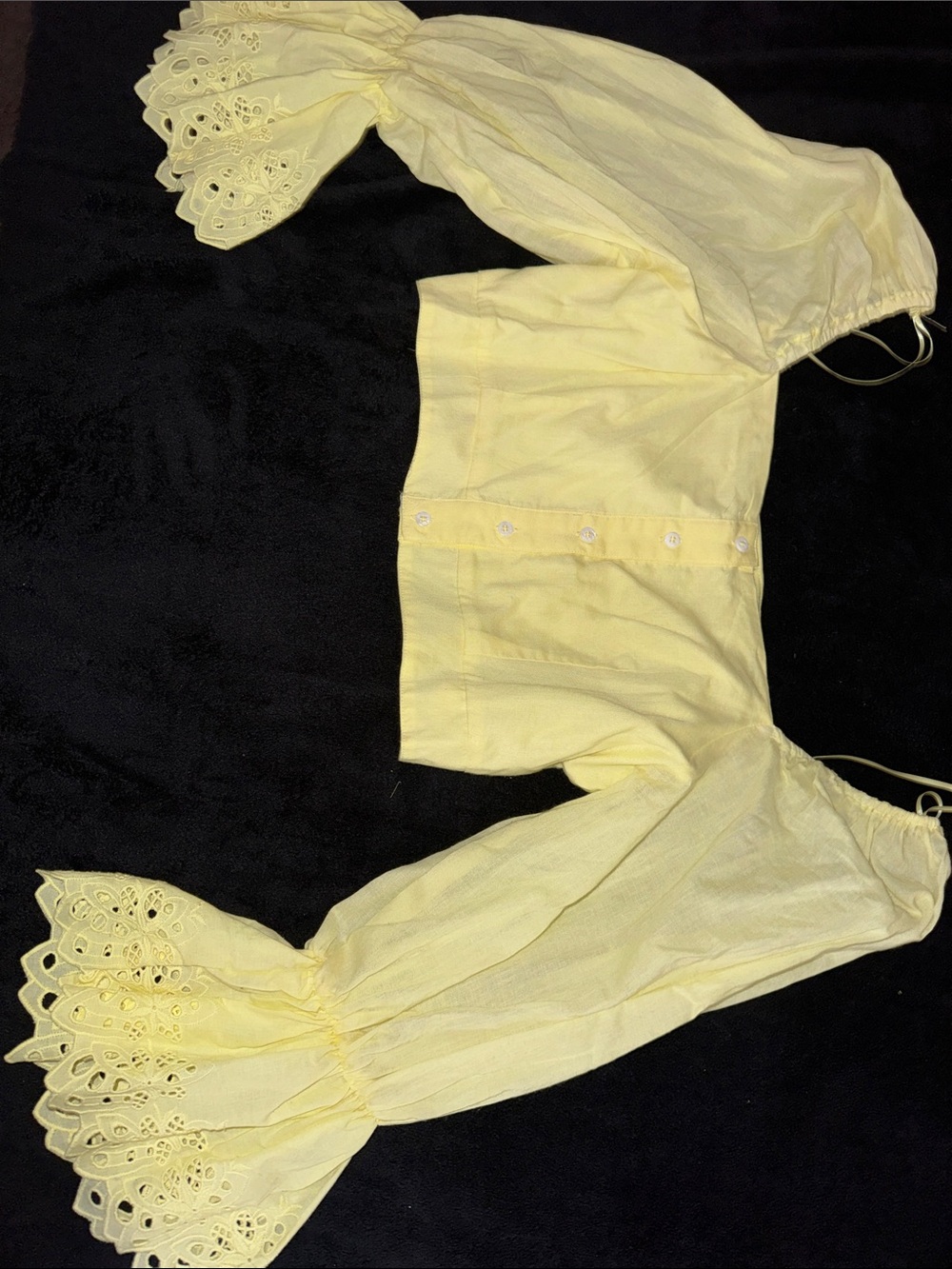 Forever 21 Pale Yellow Off-Shoulder Eyelet Sleeve Bandeau Top